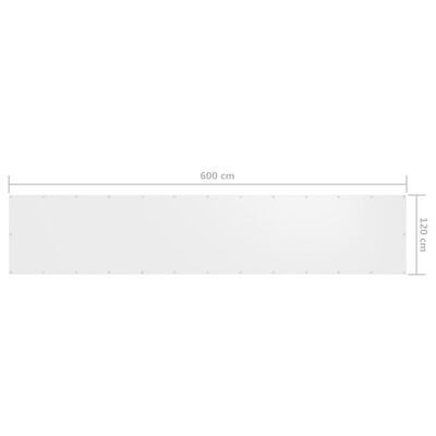 vidaXL balkona aizslietnis, 120x600 cm, balts audums