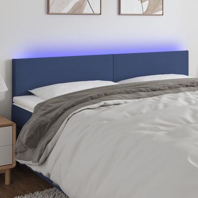 vidaXL gultas galvgalis ar LED, 200x5x78/88 cm, zils audums