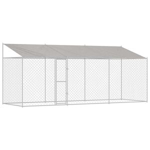 vidaXL Suņu būda ar jumtu Sudraba 600 x 200 x 256 cm Tērauds un PE