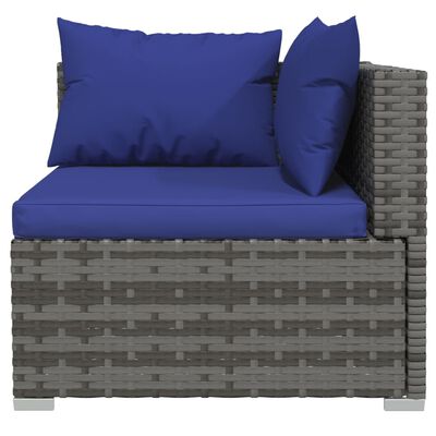vidaXL trīsvietīgs dīvāns ar matračiem, pelēka PE rotangpalma