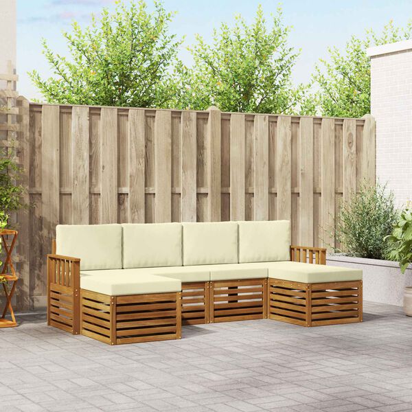 vidaXL Dīvāna komplekti 6 pcs Dabisks un krējuma Cietā akācijas koks