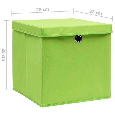 vidaXL uzglabāšanas kastes ar vāku, 10 gab., zaļas, 28x28x28 cm