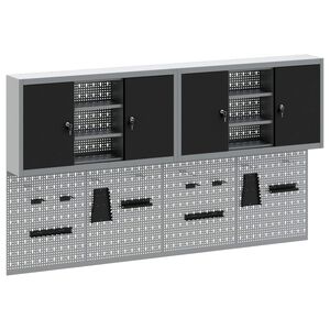 vidaXL Rīku skapju komplekts ar plauktu ar uzglabā&scaron;anu 6 pcs Melna