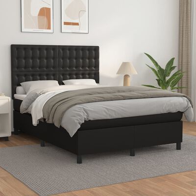 vidaXL atsperu gulta ar matraci, melna, 140x190 cm, mākslīgā āda