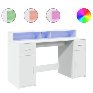 vidaXL rakstāmgalds, LED, balts, 140x55x91 cm, konstruēts koks