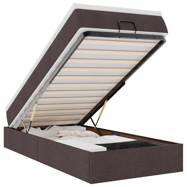 vidaXL Osmaņu gultas rāmis ar matrača tum&scaron;i brūns 90x190 cm audums