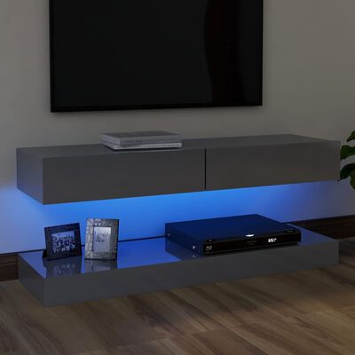vidaXL TV plaukts ar LED lampiņām, 120x35 cm, spīdīgi pelēks