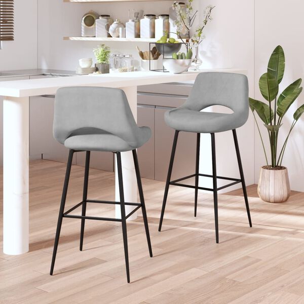 vidaXL bāra krēsli, 2 gab., gai&scaron;i pelēks samts