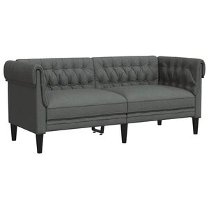vidaXL divvietīgs Chesterfield dīvāns, tum&scaron;i pelēks audums