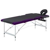 vidaXL saliekams masāžas galds, 2 daļas, alumīnijs, melns ar violetu