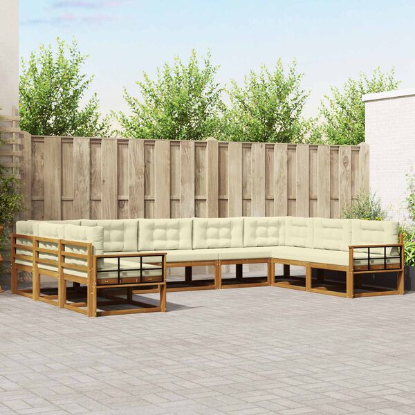 vidaXL Āra dīvānu komplekts ar spilvenu 9 pcs Dabisks un krējuma