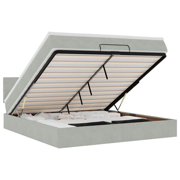 vidaXL Osmaņu gultas rāmis ar matrača gai&scaron;i pelēks 160x200cm samts