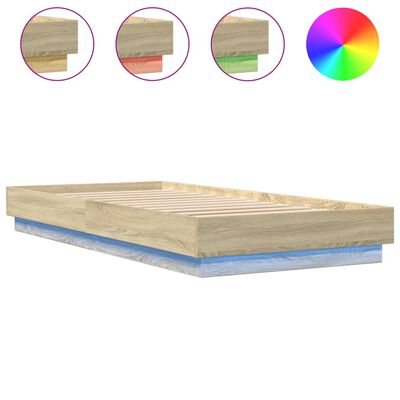 vidaXL gultas rāmis ar LED, koka krāsa, 90x200 cm