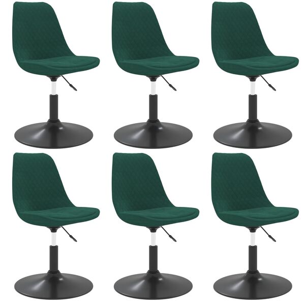 vidaXL grozāmi virtuves krēsli, 6 gab., tum&scaron;i zaļ&scaron; samts