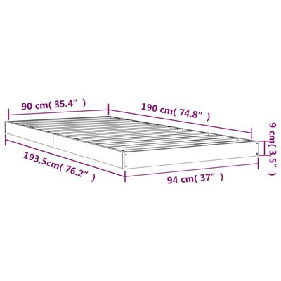 vidaXL gultas rāmis, 90x190 cm, vienvietīgs, priedes masīvkoks
