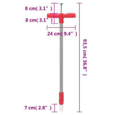 vidaXL nezāļu noņemšanas rīks, sarkans, pelēks, 93,5 cm, alumīnijs