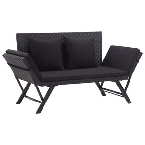 vidaXL dārza sols ar matračiem, 176 cm, melns, PE rotangpalma