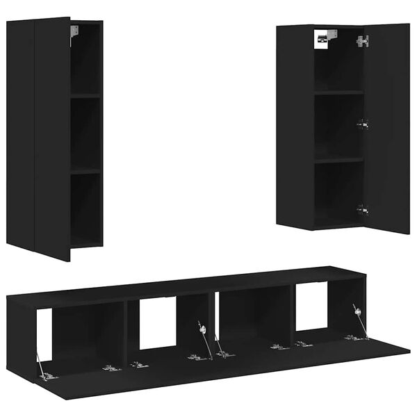 vidaXL 4-daļīgs TV skapī&scaron;u komplekts, melns, inženierijas koks