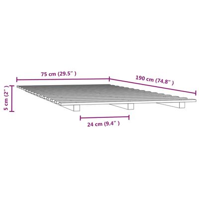 vidaXL gultas rāmis, balts, 75x190 cm, priedes masīvkoks