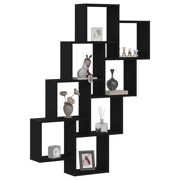 vidaXL Sienas plaukts ar plauktu Melns ozolkoks 90 x 15 x 119,5 cm