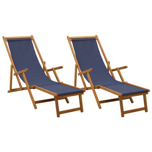vidaXL Saliekamais sauļo&scaron;anās krēsls 2 pcs 3 Pozīcija Zila