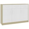 vidaXL kumode, balta, ozolkoka krāsa, 110x30x75 cm, inženierijas koks