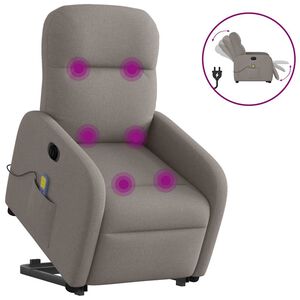 vidaXL elektrisks masāžas krēsls, paceļams, pelēkbrūns audums