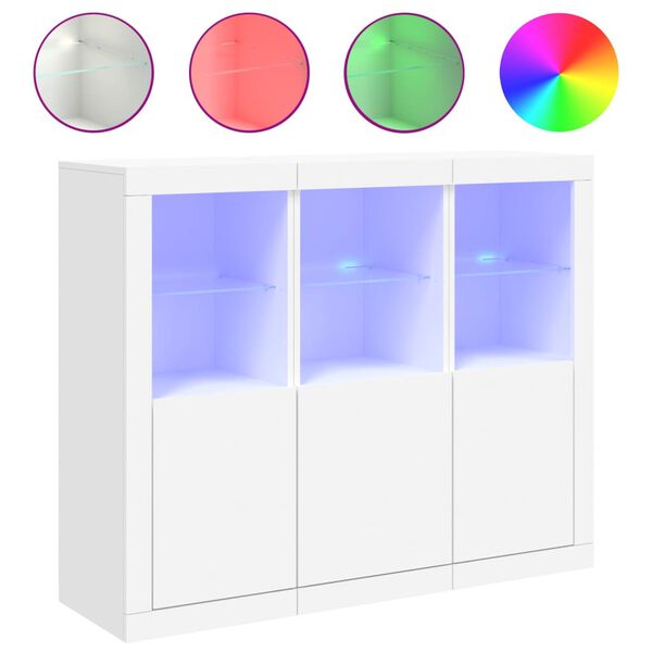 vidaXL kumodes ar LED apgaismojumu, 3 gab., baltas, inženierijas koks