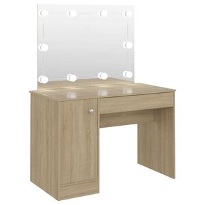 vidaXL kosmētikas galds ar LED gaismām, 110x55x145 cm, MDF, ozolkoka