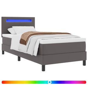 vidaXL Kastītes atsperu gulta Pelēka 90 x 190 cm Mākslīgā āda