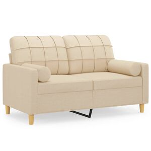 vidaXL divvietīgs dīvāns ar spilveniem, krēmkrāsas, 120 cm, audums