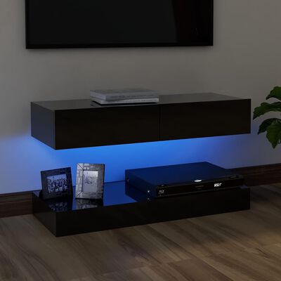 vidaXL TV plaukts ar LED lampiņām, 90x35 cm, spīdīgi melns
