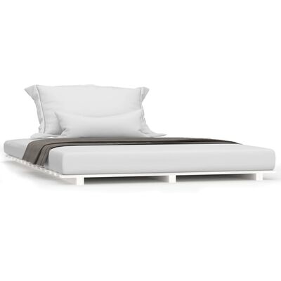 vidaXL gultas rāmis, balts, 140x190 cm, priedes masīvkoks