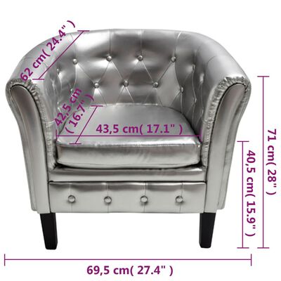 vidaXL klubkrēsls, sudraba krāsas mākslīgā āda