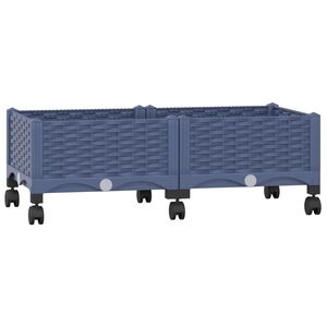 vidaXL Dārza podiņ&scaron; ar riteņiem Zila pelēka 80 x 40 x 33 cm PP