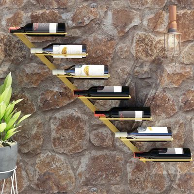 vidaXL vīna pudeļu sienas plaukts 7 pudelēm, zeltains metāls
