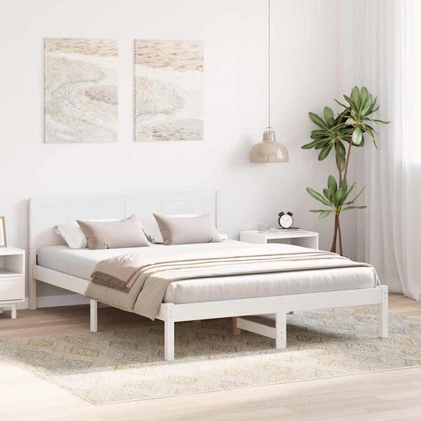vidaXL Gultas rāmis Balts 140 x 200 cm Priedes masīvkoks