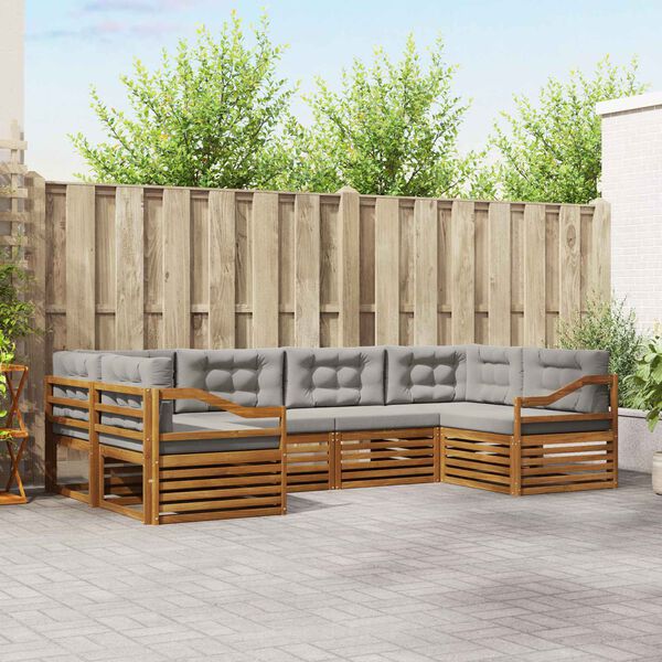 vidaXL Dīvāna komplekti ar spilvenu 6 pcs Dabīgs un gai&scaron;i pelēks