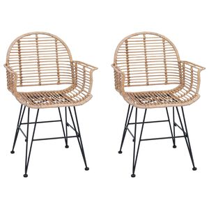 vidaXL Ēdamistabas krēsls 2 pcs Raten un dzelzs Dabiska