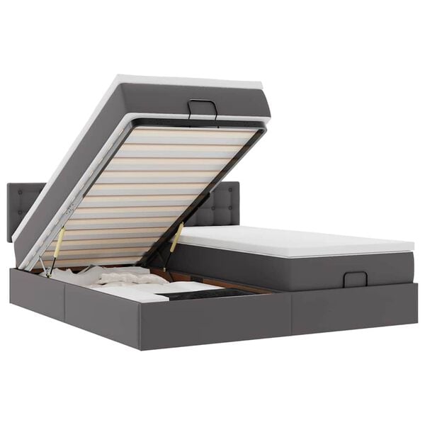 vidaXL Osmaņu gulta ar matračiem un LED, pelēks 160x200cm mākslīgā āda