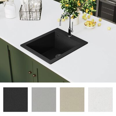 vidaXL iebūvējama virtuves izlietne ar vienu bļodu, melns granīts