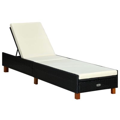 vidaXL sauļošanās gulta ar matraci, melna PE rotangpalma