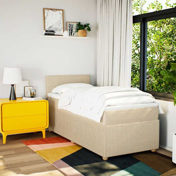 vidaXL atsperu gultas rāmis ar matraci, krēmkrāsas, 100x200 cm, audums