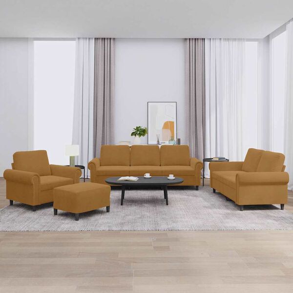 vidaXL četrdaļīgs dīvānu komplekts ar spilveniem, brūns samts