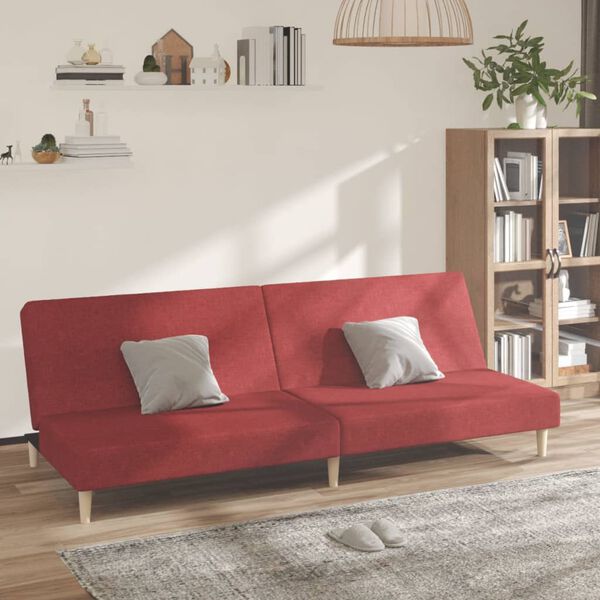 vidaXL 2-vietīga dīvāngulta, vīnsarkans audums