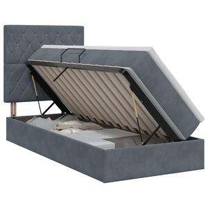 vidaXL Gulta ar uzglabā&scaron;anas vietu un matraci Tum&scaron;i pelēka 90 x 190 cm