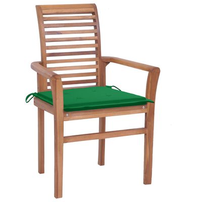 vidaXL virtuves krēsli, 2 gab., zaļi matrači, masīvs tīkkoks