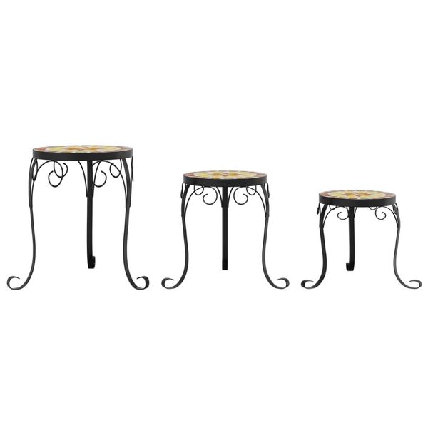 vidaXL augu galdi, 3 gab., sarkanbrūni ar baltu, keramika