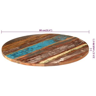 vidaXL apaļa galda virsma, 80 cm, 25-27 mm, pārstrādāts masīvkoks