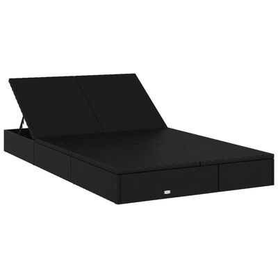 vidaXL sauļošanās gulta ar matračiem, melns PE pinums, divvietīga